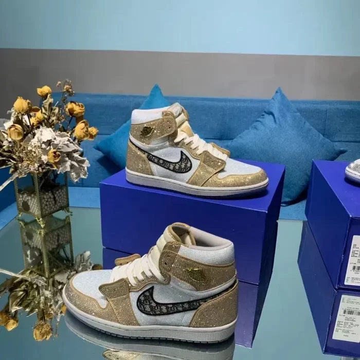 Air Jordan 1 Diamond DIY Gold White - Image 6