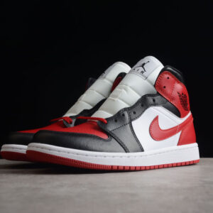 Air Jordan 1 Mid Alternate Bred Toe Women Sneakers Black White Gym-Red